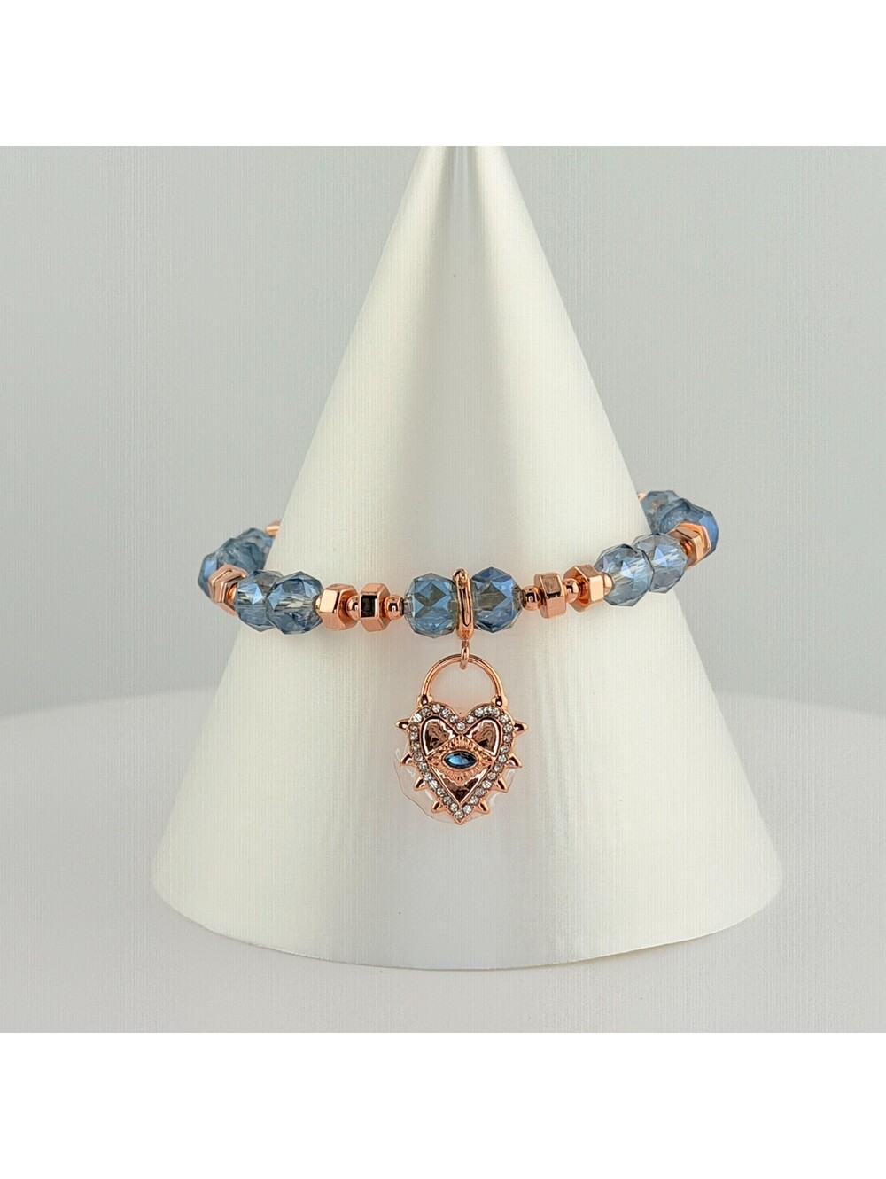 Bomb Party Single Stack Heart Lock Bracelet - on Rose Gold #4